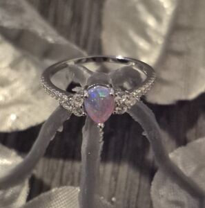 100% Sterling Silver Opal Ring Sz 7